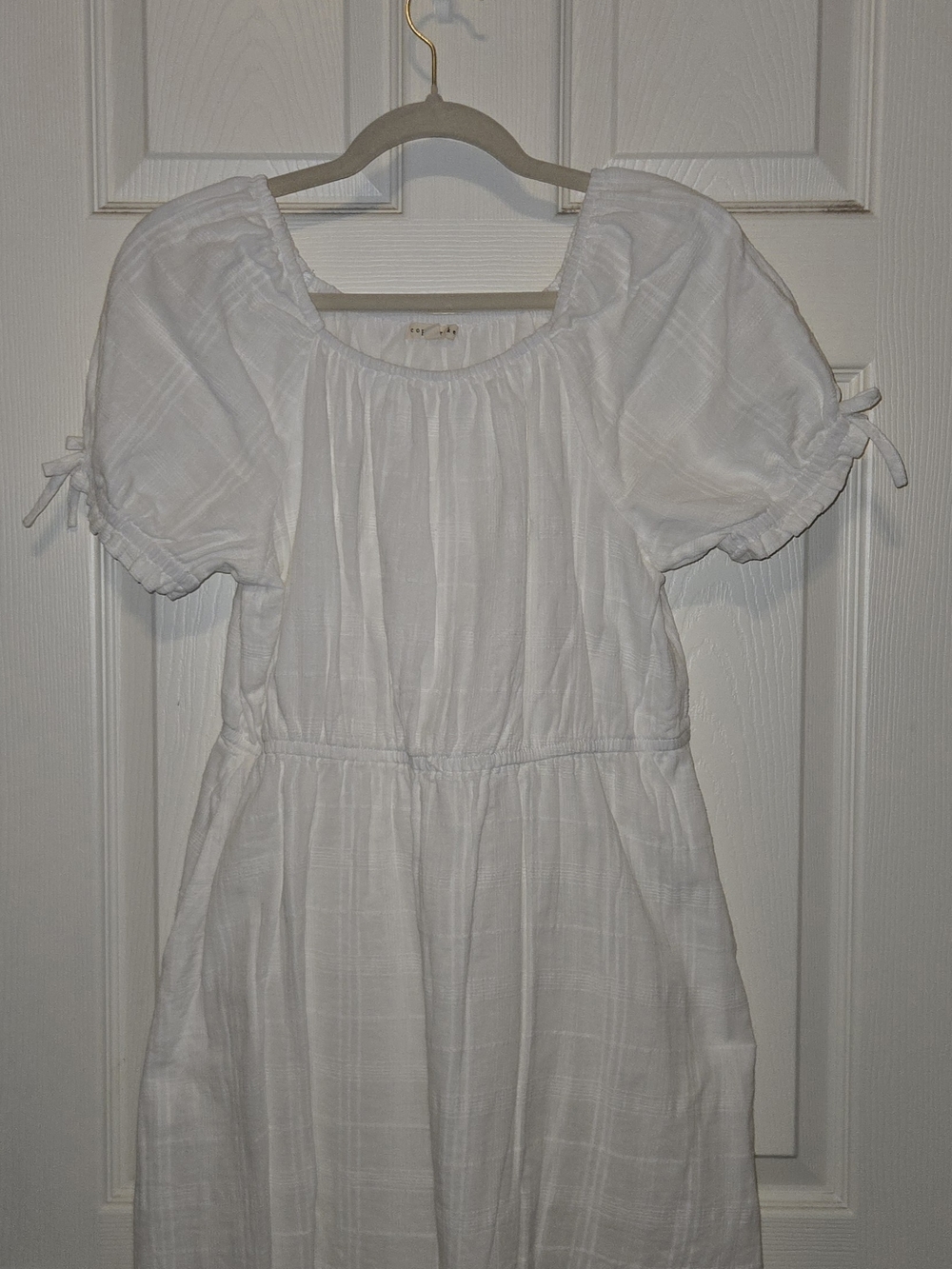 Copper Key White Puff Sleeve Cotton Dress
